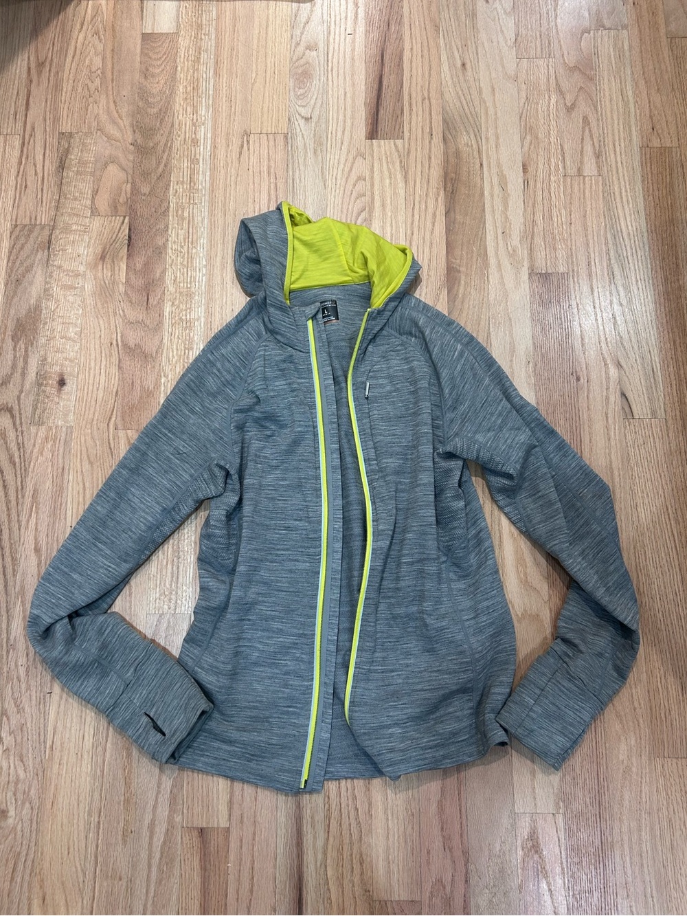 Icebreaker Gray Hooded Puffer Jacket with Lime Trim